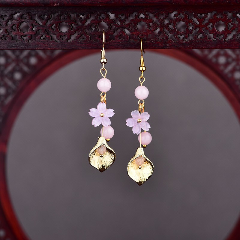 Jewelry Making With Stones - Pink Natural Jade Flower Earrings Vintage