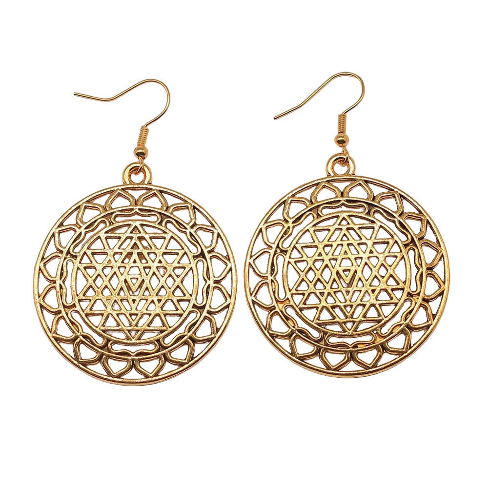 1pair Sri Yantra Pattern ear p - Jewelry Making For Couples recension och pris